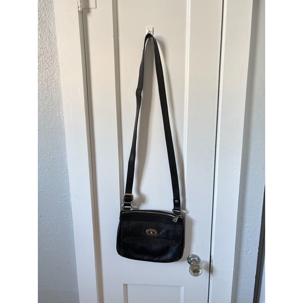 Fossil Black Vintage Leather Marlow Crossbody Purse Shoulder Bag Turn-Lock